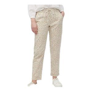 J. Crew Factory White Animal Leopard Print Elastic Waist Linen Blend Ankle Pants